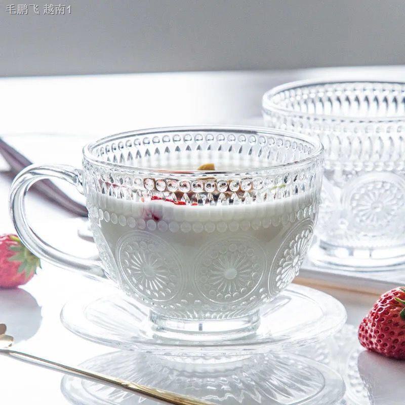 Ly Cốc Thủy Tinh HỌA TIẾT HƯỚNG DƯƠNG Phong Cách Bắc Âu retro Sang Trọng