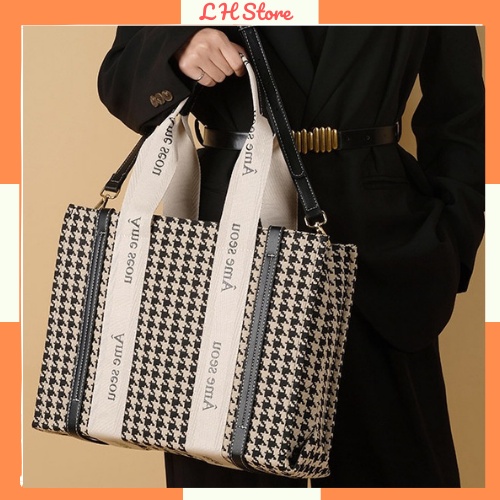 Túi Tote túi vải canvas đeo vai dung tích lớn hoạ tiết phong cách Hàn Quốc, hàng có sẵn