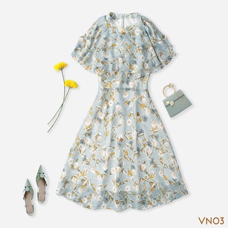 Váy Nữ Hoa Xanh Norick Chất Liệu Voan Cát Hở Vai Thời Trang