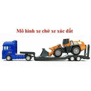 Xe ô tô đầu kéo chở xe xúc đất đồ chơi cho bé, TẶNG kèm 1 ô tô đồ chơi mini xinh xắn, chi tiết tinh tế, sắc sảo