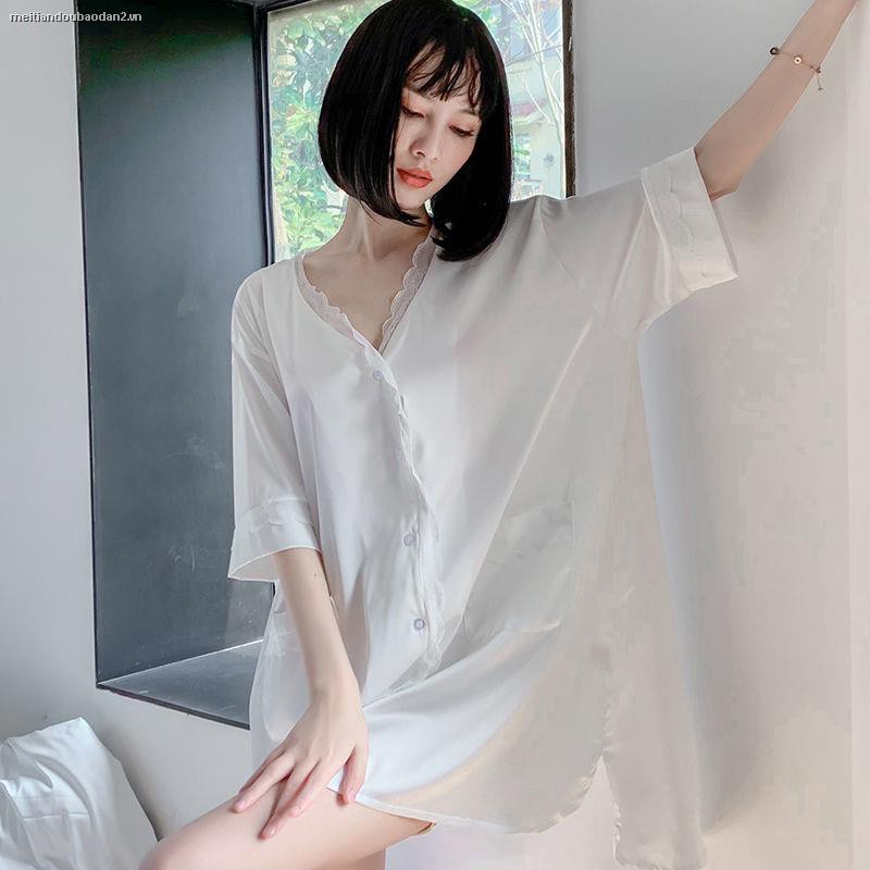 đồ ngủ Vải Lụa Lạnh Phối Ren Cổ Chữ V Chất Lượng Cao Thời Trang Xuân Thu Hàng Mới Dành Cho Bạn Nữ 2021 | BigBuy360 - bigbuy360.vn