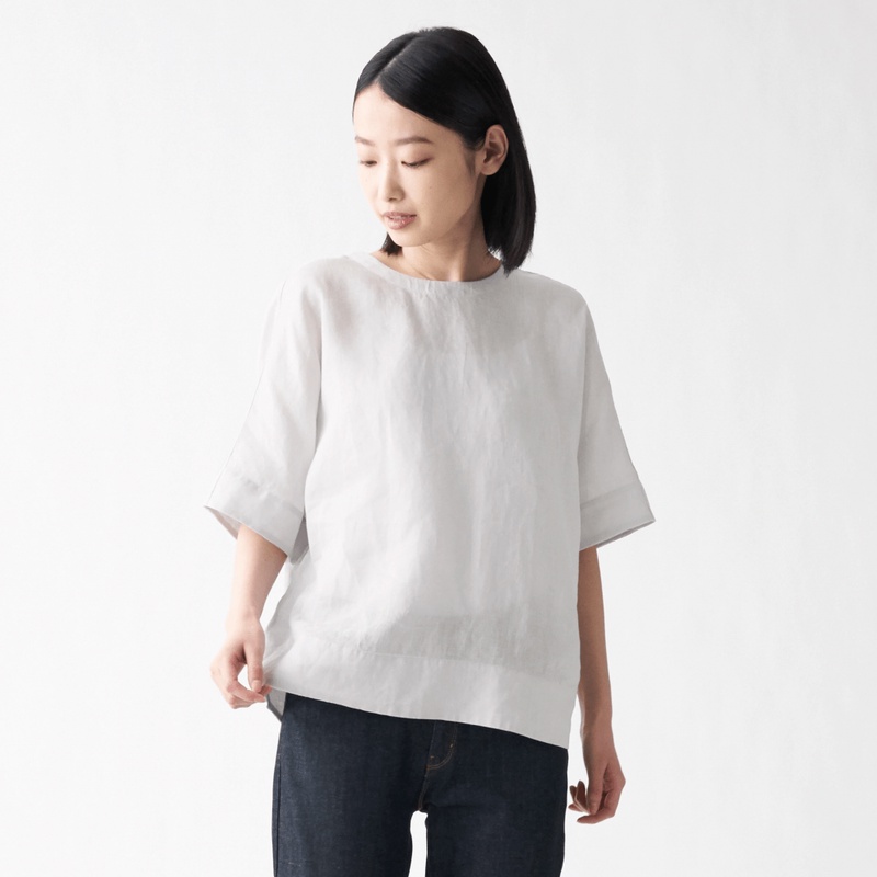 Muji Áo Kiểu Linen Hữu Cơ Washed