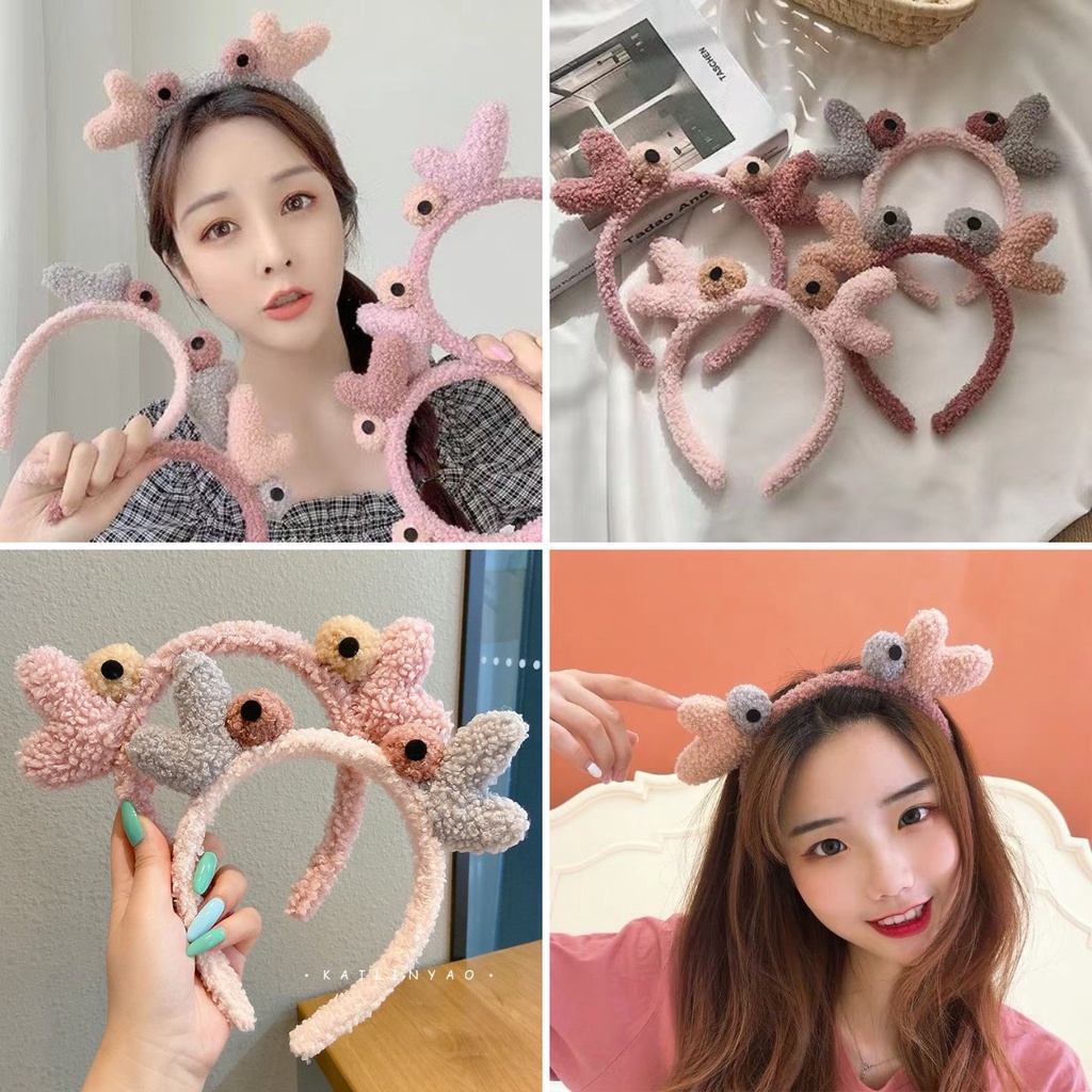 Dễ Thương Băng Đô Cài Tóc Hình Sừng Hươu Phủ Lông Cừu Thiết Kế Đơn Giản Thời Trang Cho Nữ