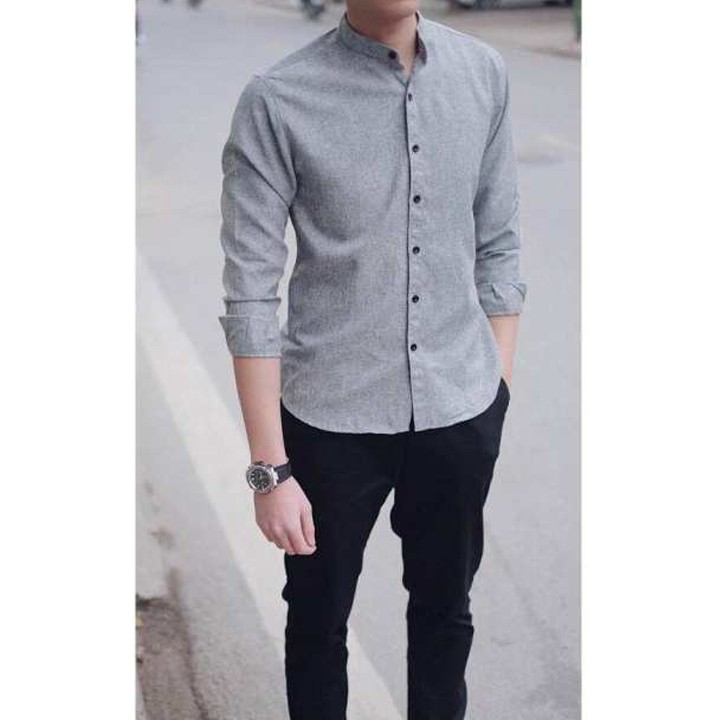 Áo Sơ Mi Xám Hạt Tiêu Cổ Tàu Dành Cho Nam | BigBuy360 - bigbuy360.vn