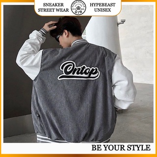 Áo Khoác Varsity Jacket Corduroy màu xám bomber nhung tăm bóng chày basic nam nữ form rộng Local Brand ONTOP