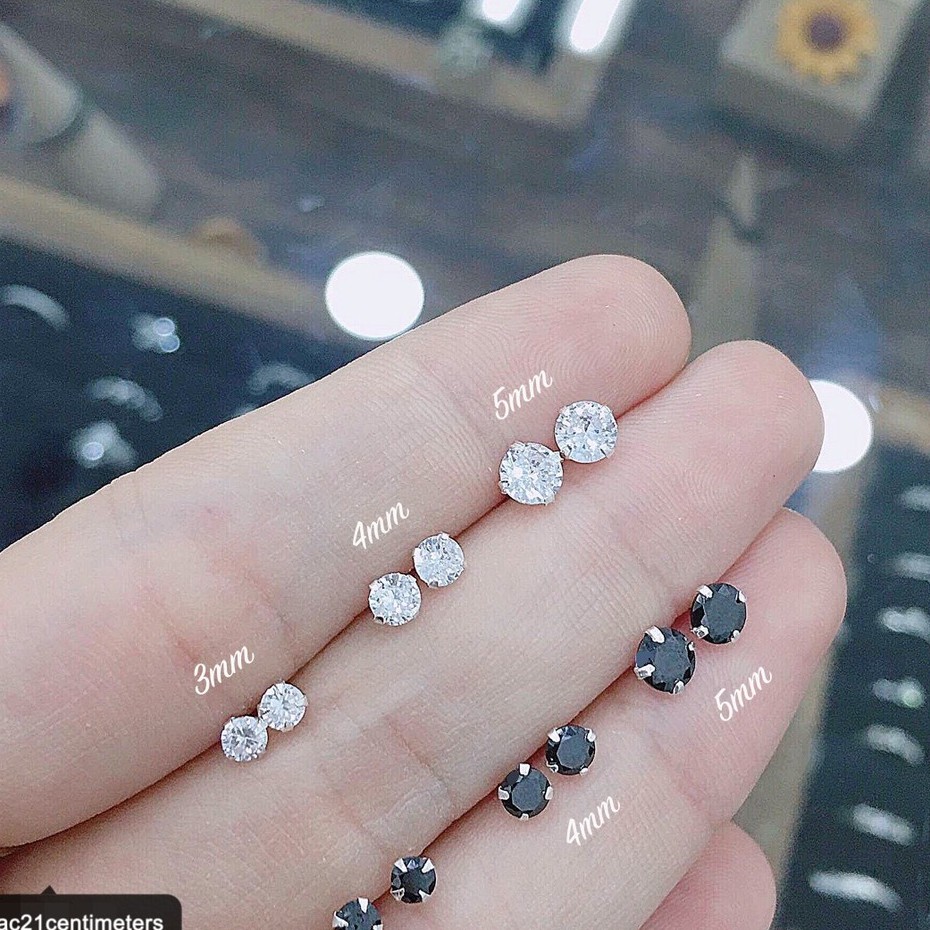 Khuyên tai - bông tai bạc nụ đá Diamond Nhiều size chuẩn bạc 100%