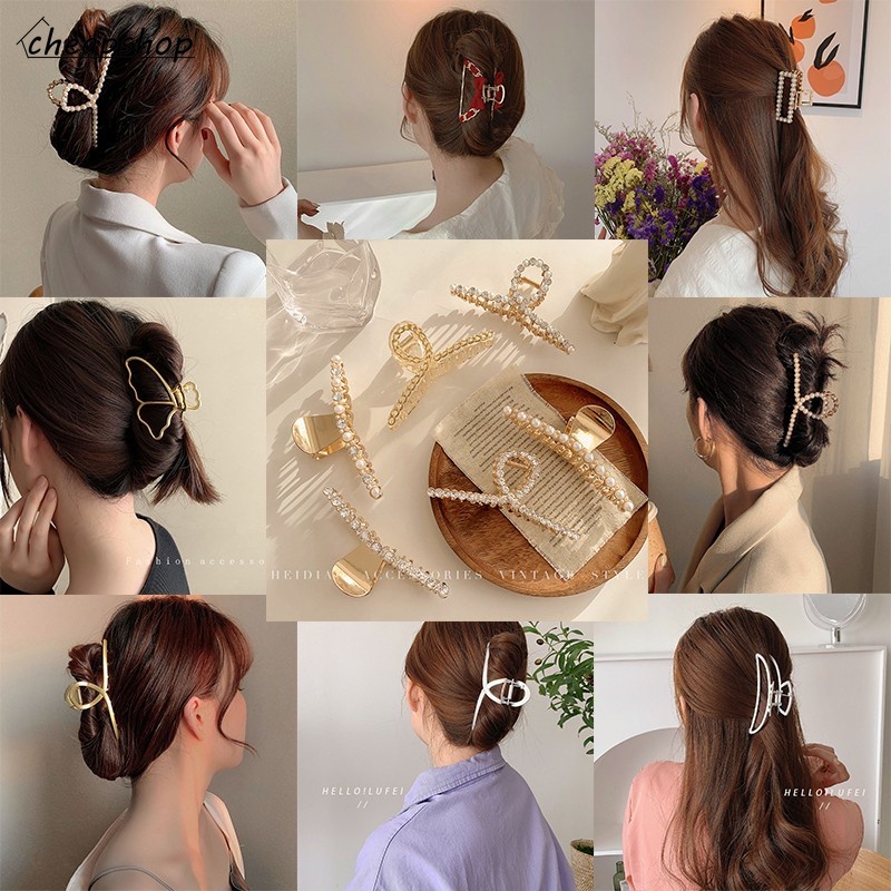 Kẹp gắp tóc iF YOU bằng kim loại đính ngọc trai giả thời trang cho nữ