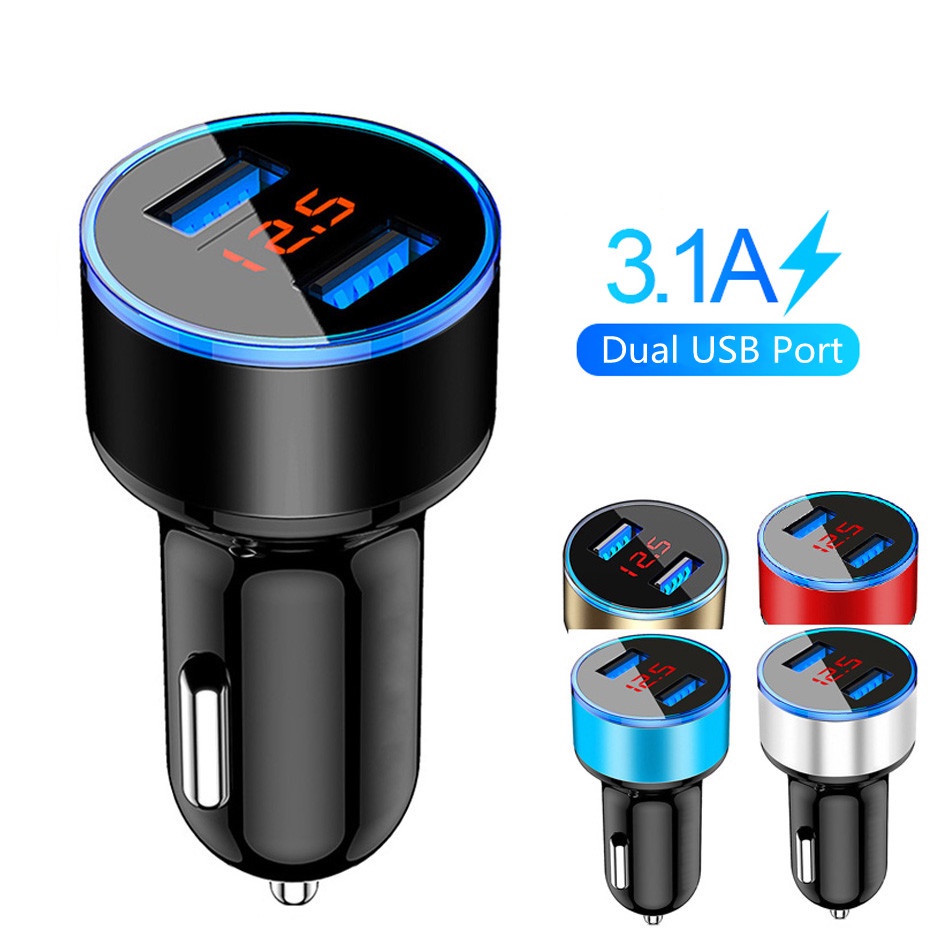 12-24V Car Phone Charger 2 Ports Cigarette Socket Lighter Fast Charging LCD Display Autolader Led Display Voltmeter 3.1A Dual Usb Voor Telefoon Oplader Power Adapter Splitter Voor