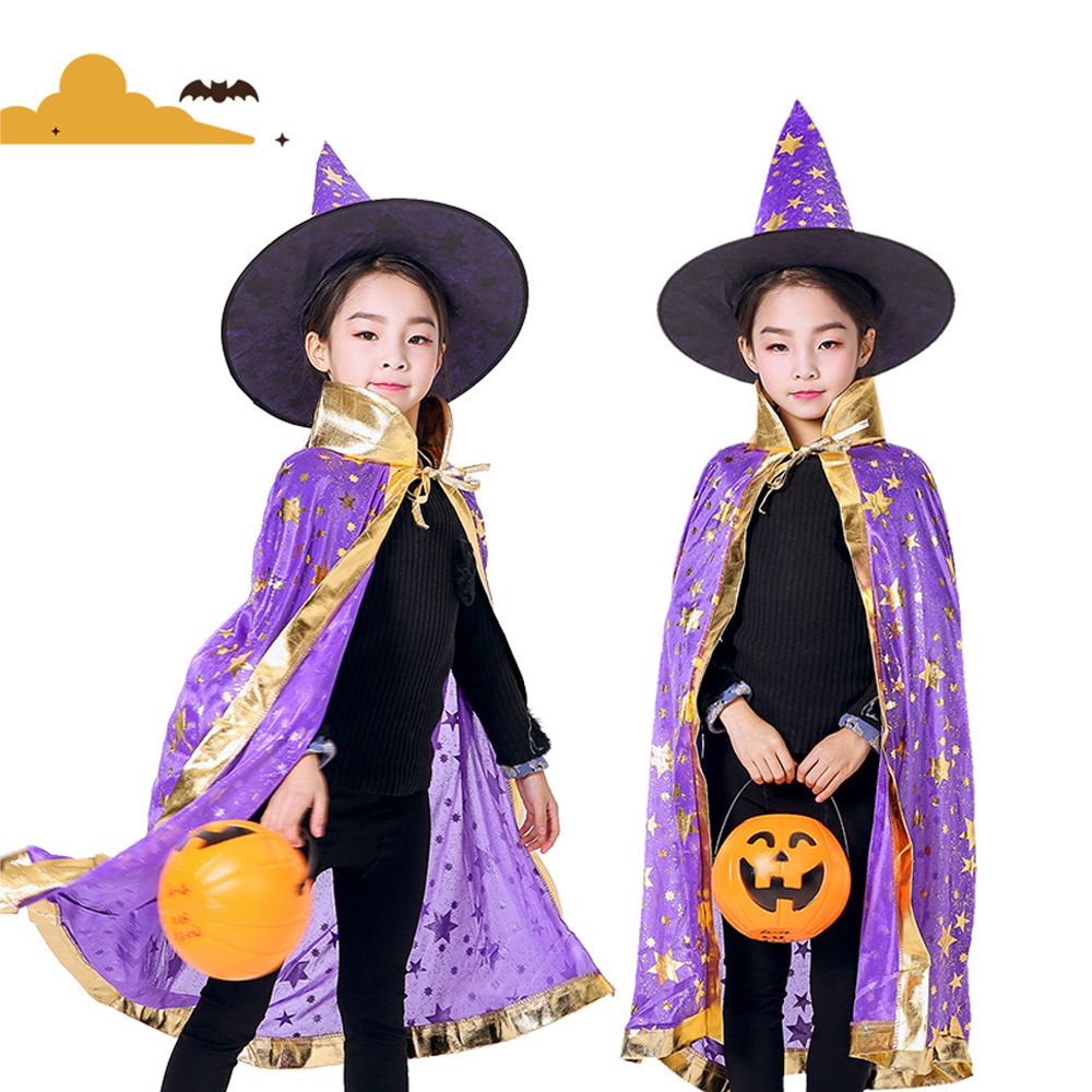 Bộ áo choàng + mũ phù thủy hóa trang Halloween vui nhộn nhiều màu sắc dành cho bé trai và bé gái