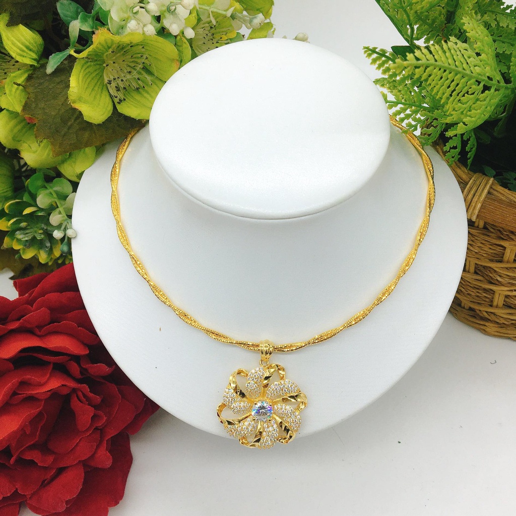 Dây chuyền nữ, kiềng cổ nhuyễn bản mềm V855 mặt dây chuyền hoa mai xoáy đính đá mạ vàng 18k cao cấp Namoo jewelry