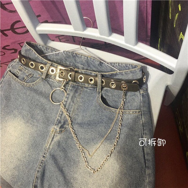 Thắt Lưng Khóa Vuông Phối Dây Xích Phong Cách Punk Cá Tính Thời Trang