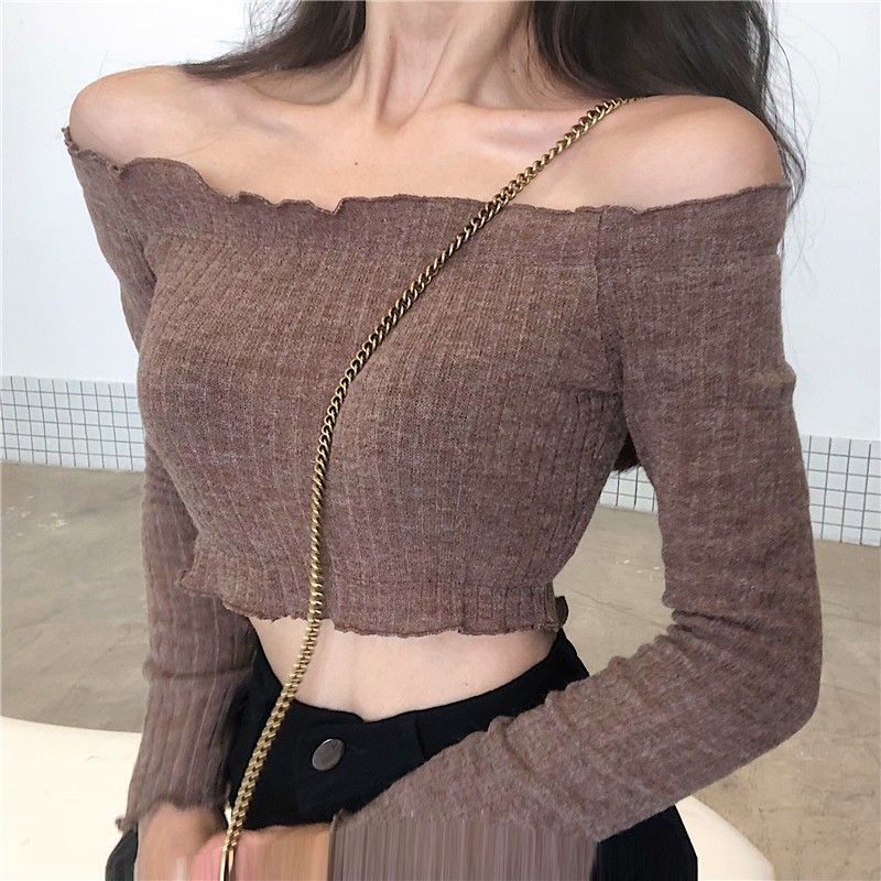 [ORDER] Áo hạ vai tay dài gợi cảm croptop ôm body hở bụng ulzzang ( 2 màu )