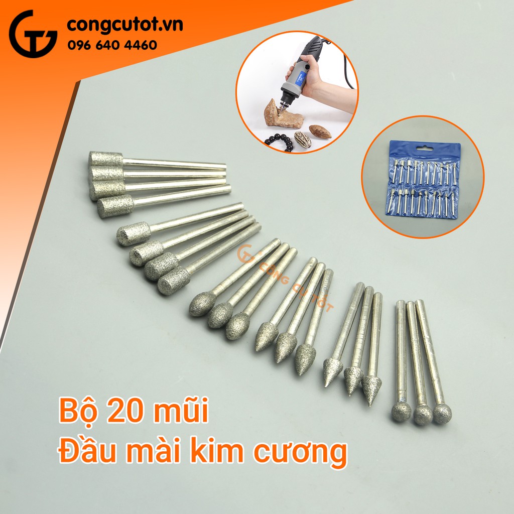 Bộ 20 mũi mài kim cương cốt 3mm ∅6