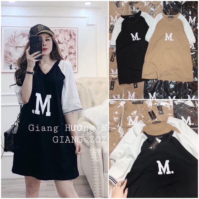 Đầm suông chữ M 2 màu đen be