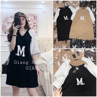 Đầm suông chữ M 2 màu đen be