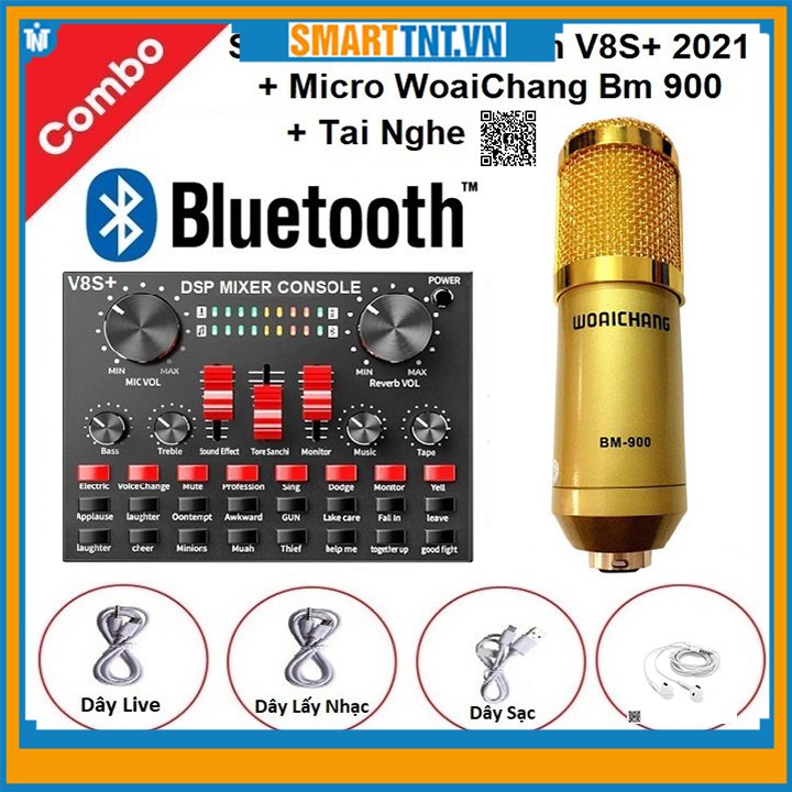 Combo micro thu âm BM900 và sound card âm thanh V8S+ tặng kèm tai nghe cao cấp, hàng đẹp Smarttnt.vn