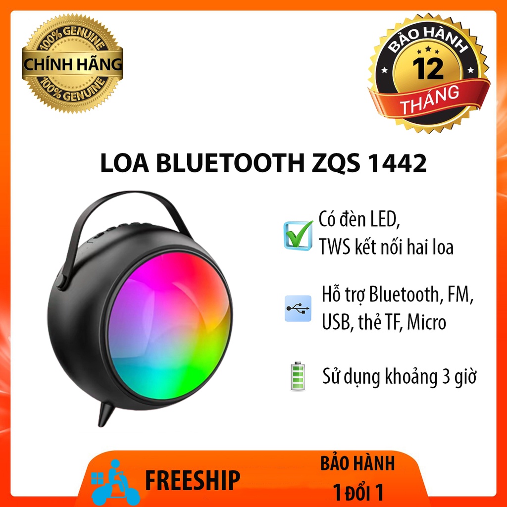 Loa Bluetooth ZQS 1442 Hỗ Trợ TWS Kết Nối Hai Loa Có Đèn LED Màu Cực Chất