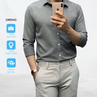 Áo sơ mi nam Oreno dài tay form ôm trơn vải lụa mềm mát Áo sơ mi unisex phong cách giới trẻ