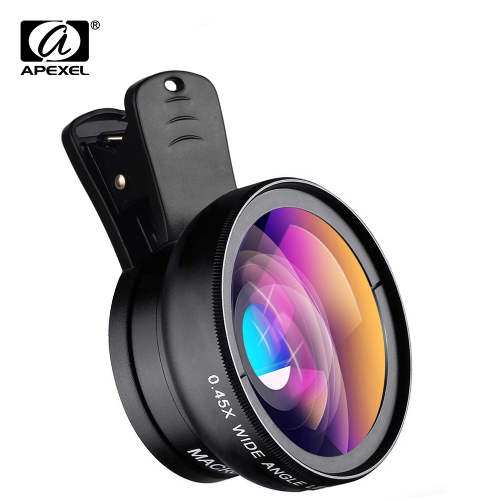 Set ống kính góc rộng 12.5X và ống kính macro 0.45X HD APEXEL dành cho điện thoại và máy ảnh