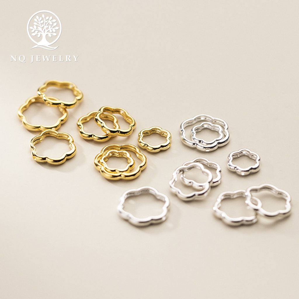 Charm bạc mạ vàng  hình hoa 6 cánh lồng hạt xỏ ngang - NQ Jewelry