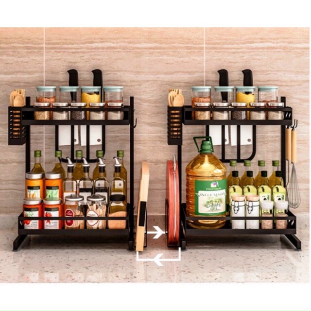 Kệ để gia vị 2 tầng - Màu đen, thép sơn tĩnh điện chống gỉ