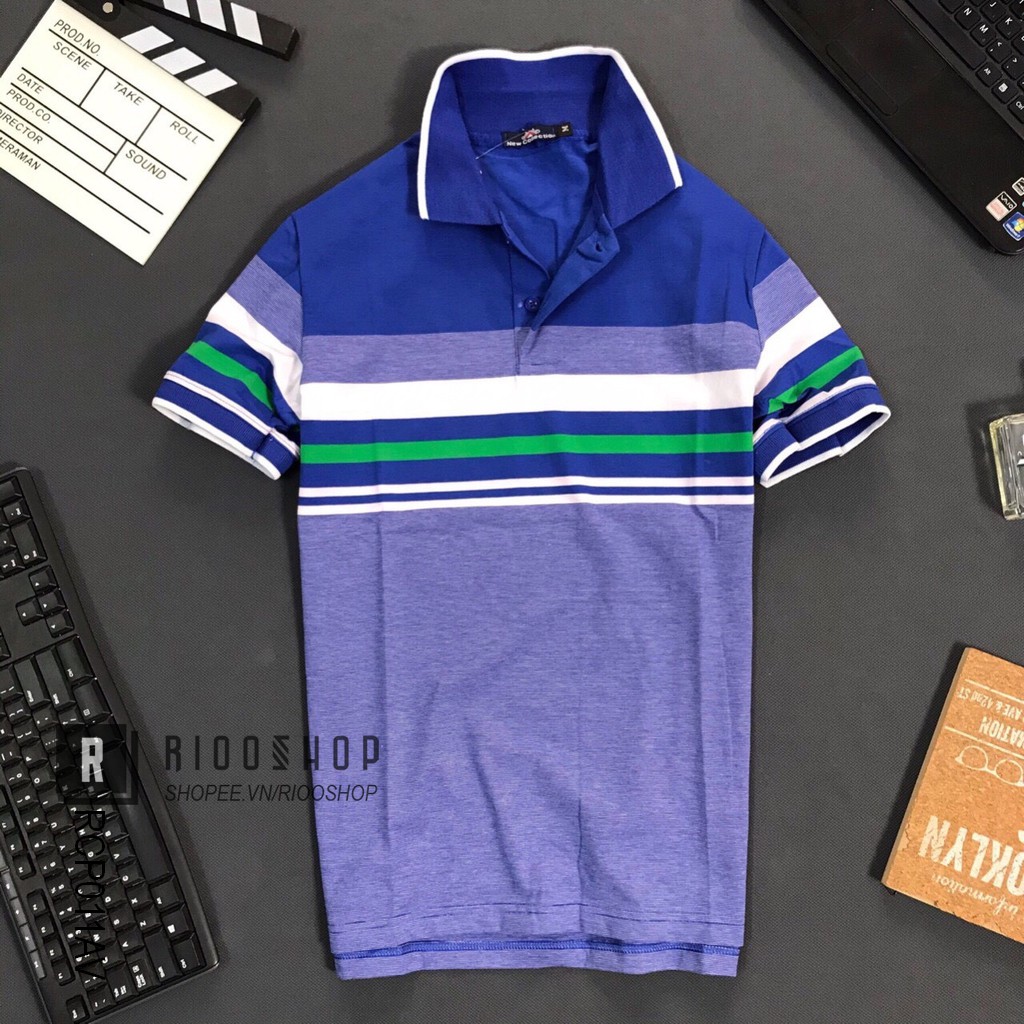 Áo polo nam sọc ngang form rộng chất cotton dày mịn NEW cực đẹp RCP011AV - áo thun nam trung niên Riooshop | BigBuy360 - bigbuy360.vn