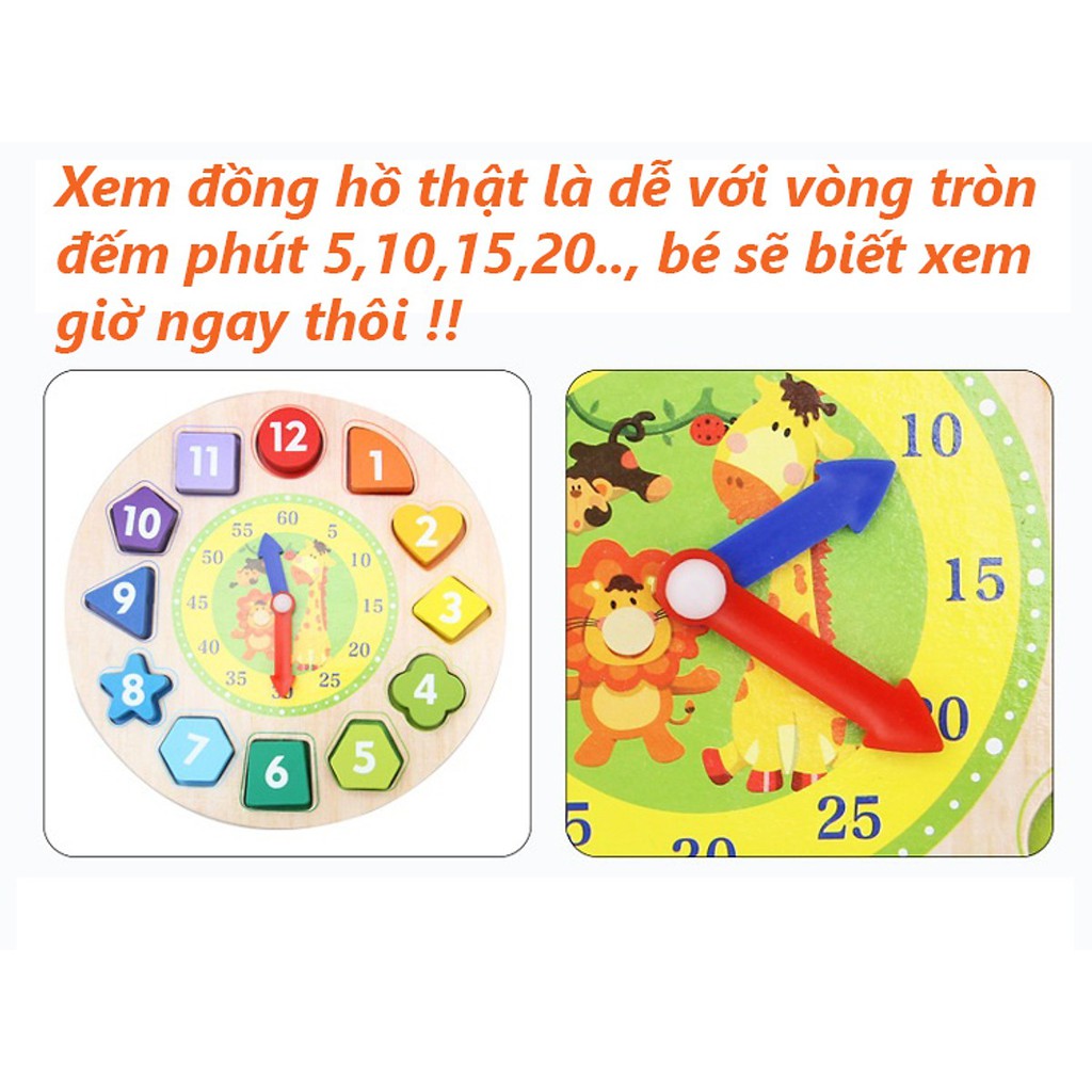 đồng hồ xâu hạt - đồng hồ gỗ đa năng kèm xâu hạt cho bé