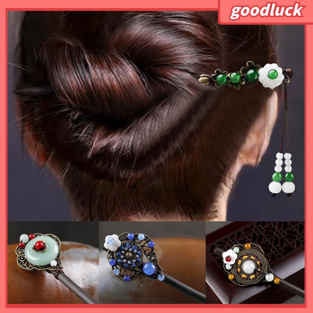 Trâm Cài Tóc Bằng Gỗ Đính Tua Rua Phong Cách Trung Hoa Cổ Điển