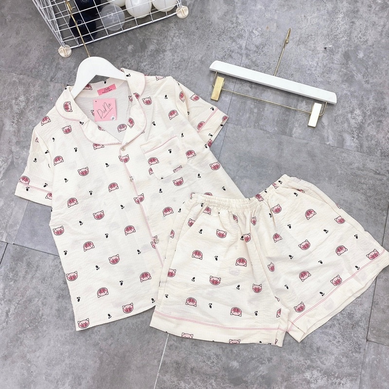 ĐỒ BỘ PIJAMA NỮ BỘ MẶC NHÀ CHẤT ĐŨI XỐP HÀN CAO CẤP HOẠ TIẾT XINH TAY NGẮN QUẦN ĐÙI