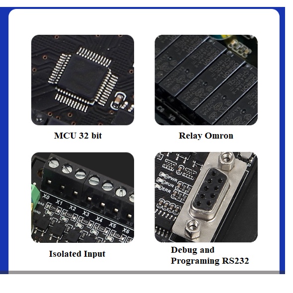 Module PLC tương thích Mitsubishi FX2N kèm đế nhựa gắn DIN có 2 AD 12bit và DA 0-10V
