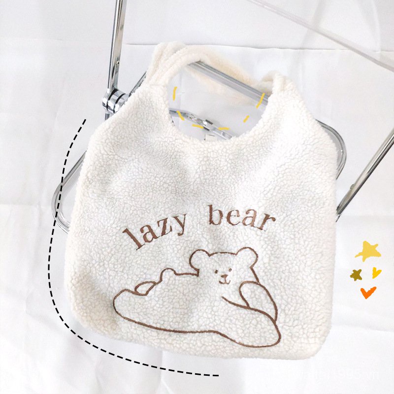 Túi Đeo Vai Bằng Vải Lông Cừu Mềm Mại Thêu Hình Gấu Dễ Thương Và Dễ Phối Đồ Cho Học Sinh