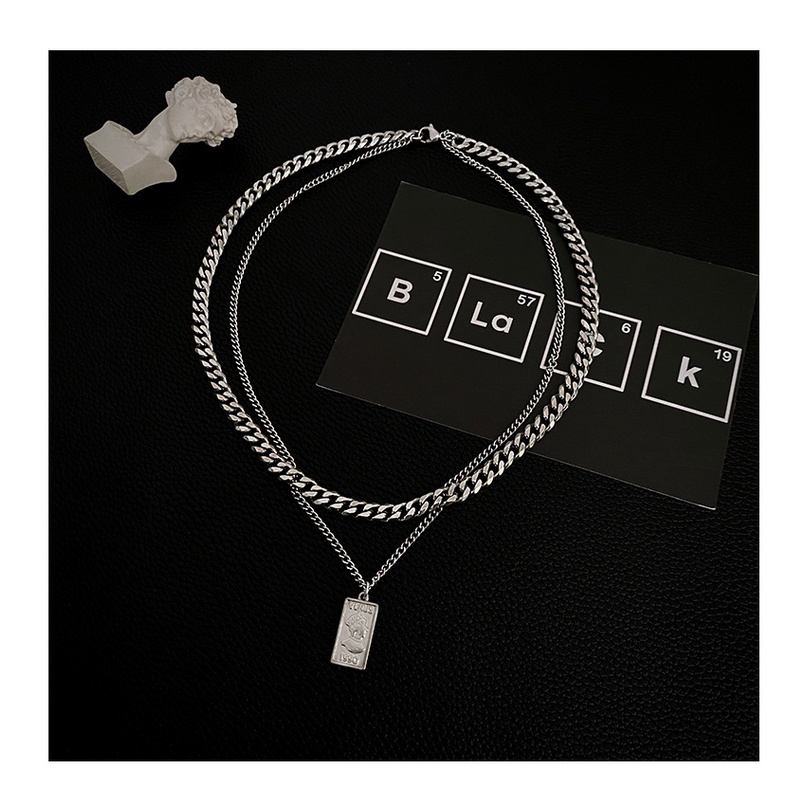 Vòng cổ titan thép không rỉ 2 dây mặt chữ nhật ( có bảo hành )