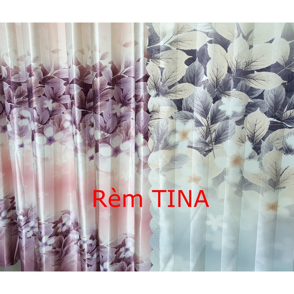 Rèm cửa chính, rèm cửa đi, chống nắng cao cấp, vải dày 2 mặt, họa tiết hoa lá tím xanh TNS-045