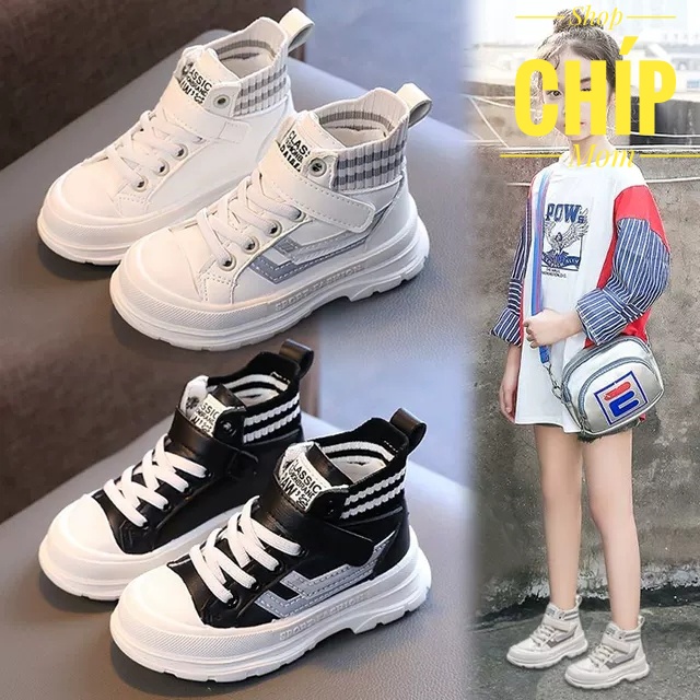 Giày thể thao bé gái bé trai kiểu dáng giày cao cổ bốt đẹp cho bé chun da PU ca tính quai dán cho bé từ 1 tuổi F35