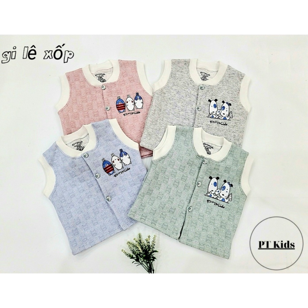 Áo gile sơ sinh thu đông cúc cài lệch vải nỉ xốp trần bông dày mềm cho bé trai bé gái 4-10kg