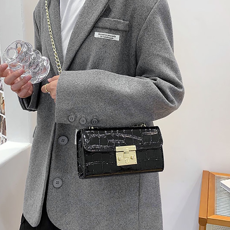 Túi Đeo Vai Hình Vuông Cỡ Nhỏ Họa Tiết Vân Đá Phối Dây Đeo Sợi Xích Phong Cách Cổ Điển Thời Trang