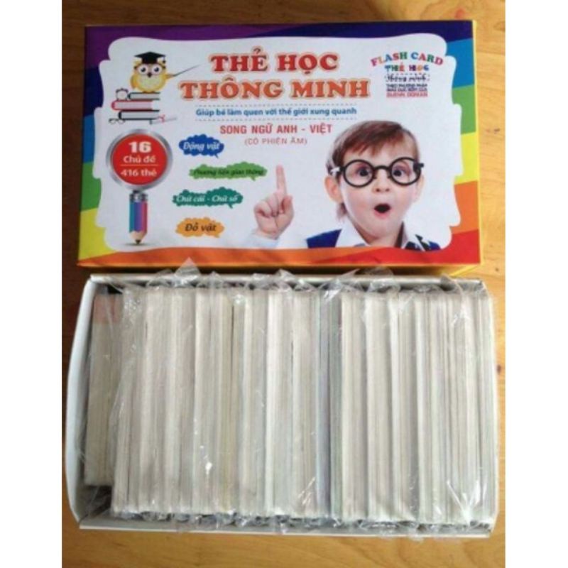 Bộ thẻ học thông minh thiết kế kế song ngữ tiếng việt và tiếng Anh, với 16chủ đề 416thẻ