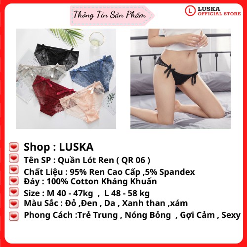 Quần lót ren quần chíp nữ LUSKA ren 2 nơ gợi cảm QR06 ( inbox shop để chọn màu )