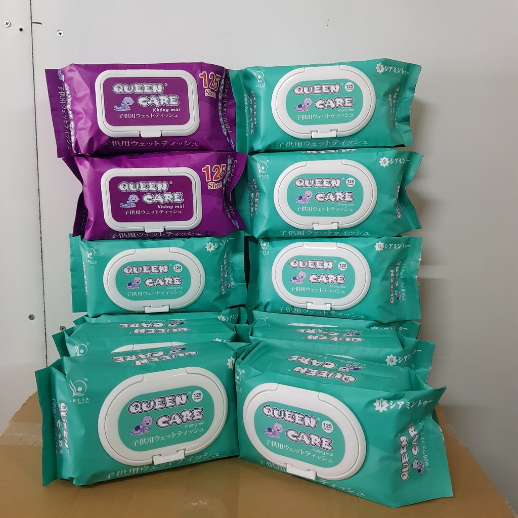Combo 4 gói khăn ướt Queen Care 125 tờ/ Gói không mùi, không hoá chất, hàng xuất Khẩu đi Nhật Bản
