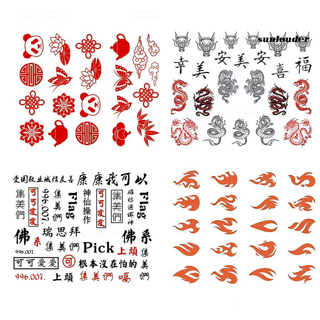 Set 10 tờ nhãn dán họa tiết phong cách Trung Hoa trang trí nghệ thuật móng tay