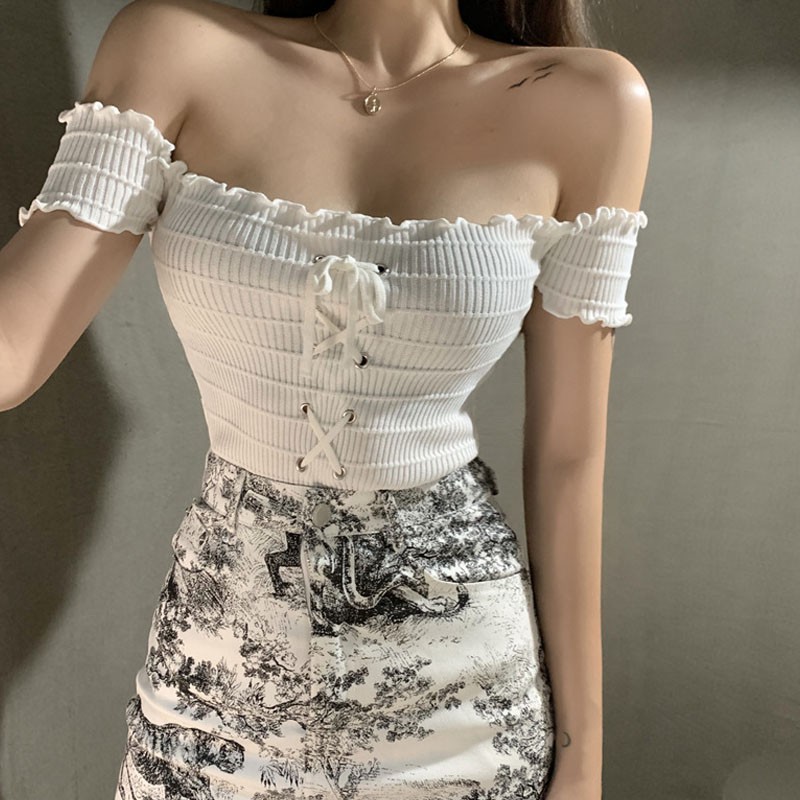 Áo dệt kim trễ vai xinh xắn thời trang cho nữ