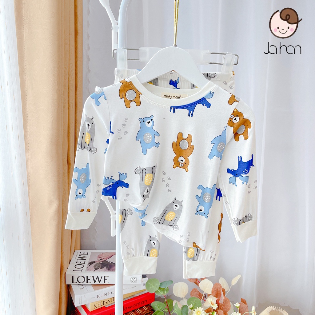 [SALE] Bộ Thun Lạnh Dài Tay Cho Bé Trai, Bé Gái Minky Mom Hoạ Tiết Gấu Trắng, Đồ Bộ Cho Bé Mặc Nhà MKMTD2225