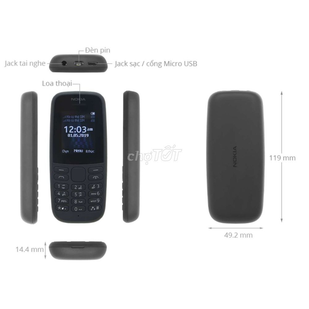 (MUA LÀ RẺ) ĐIỆN THOẠI NOKIA 105 (2019) 2 SIM NGHE NHẠC FULLBOX