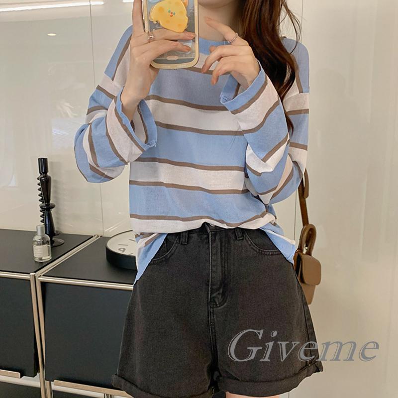 Áo Thun Nữ Dài Tay Cổ Tròn Xuyên Thấu Màu Xanh Dương / Xanh Lá / Hồng / Vàng