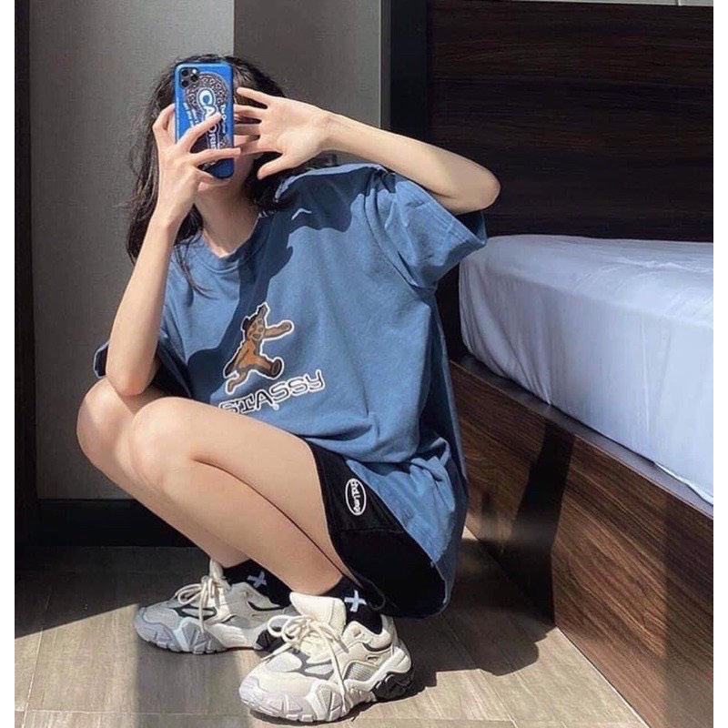 Bộ Thun Cộc Tay Vico Nữ 🌸 Set đồ mặc hè form rộng, quần short kèm áo phông xanh in hình cá tính Ulzzang