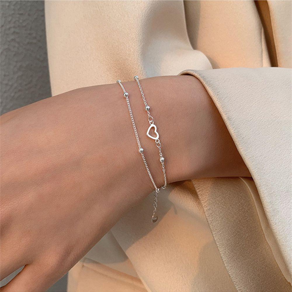 JUNE Lắc Tay Mạ Bạc 925 Mặt Hình Trái Tim Thanh Lịch Cho Nữ