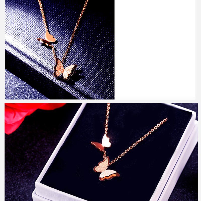 Dây chuyền thép titan mạ vàng hình 2 chú bướm xinh xắn
