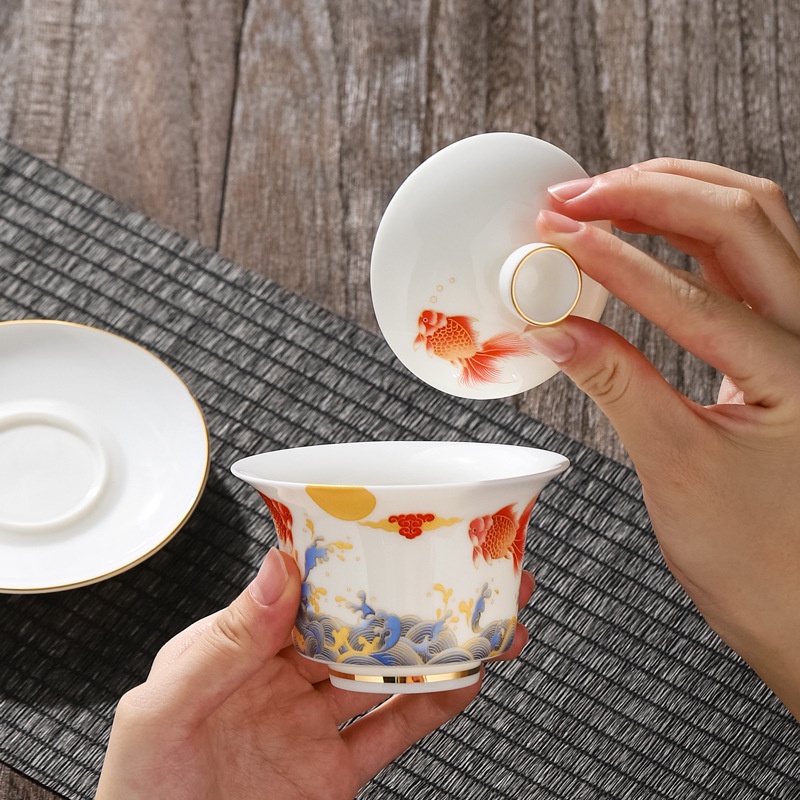Chén Khải Tiềm Trà Bằng Sứ Trắng Bạch Định Thấu Quang (Dung Tích 170 ml)