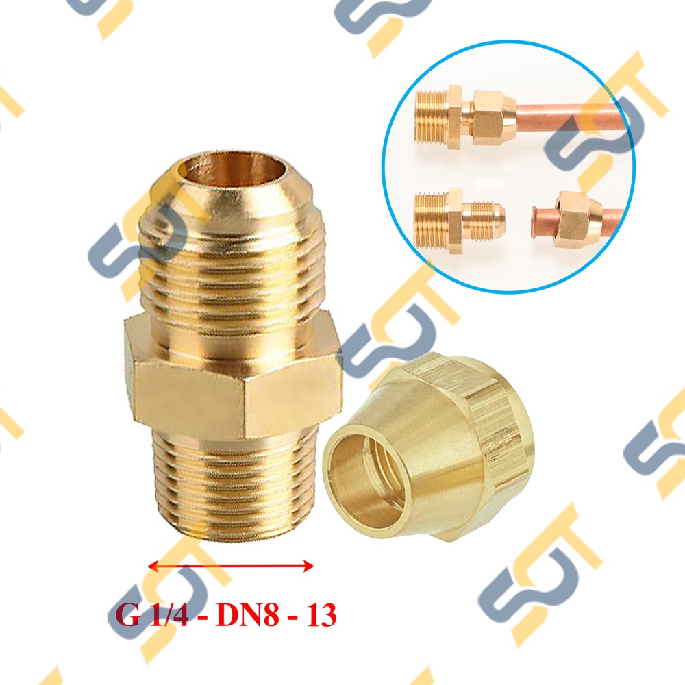 [HÀN ỐNG ĐỒNG 12-16-19] Ren ngoài G1/4 (13) nối côn lồi cho điện lạnh &amp; khí nén (Brass Flare Male Connector)- Rắc co NPT