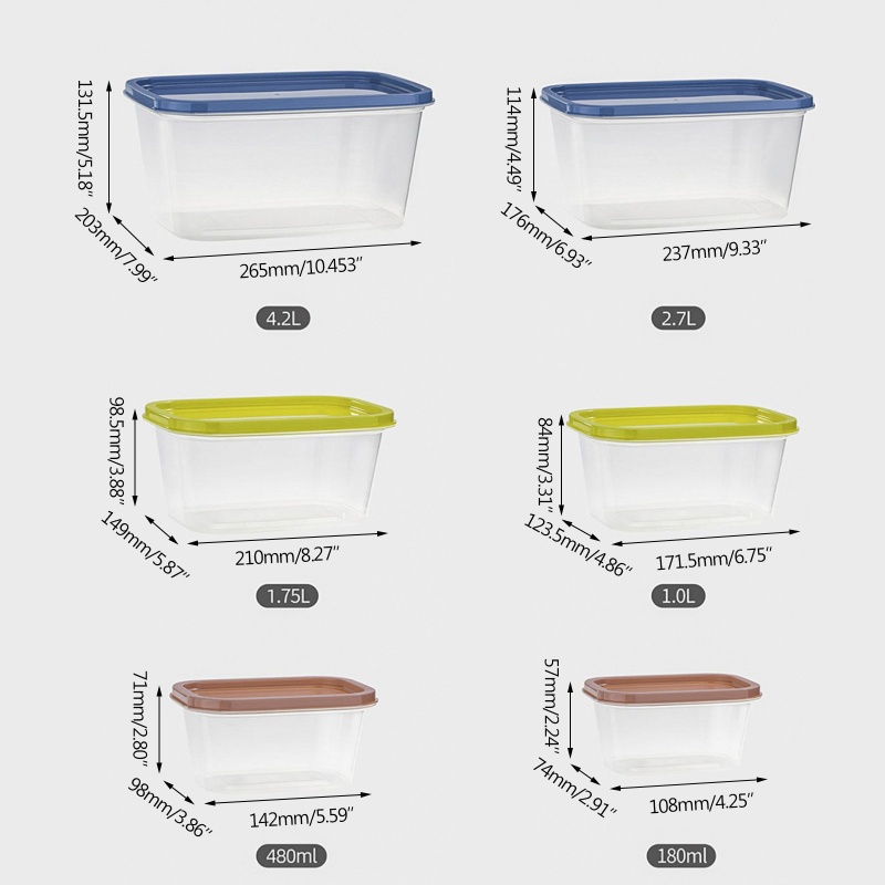 Set 6 Hộp Đựng Thực Phẩm Chống Ẩm Không BPA Có Nắp Đậy Cho Nhà Bếp